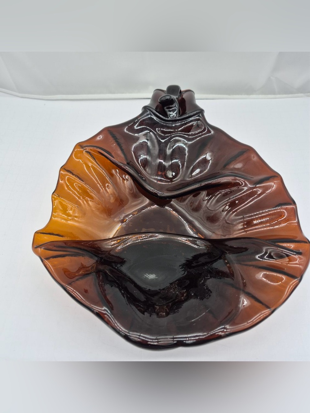 Vtg Upcycled /slumped brown 1 gallon glass bottle handcrafted dish